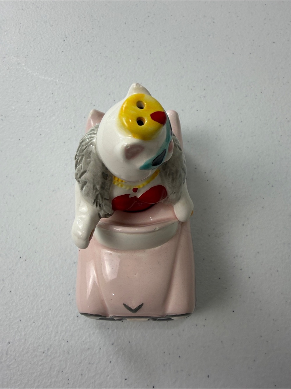 Vintage Pink Ceramic Cat in Car Figurine